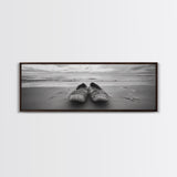 Woven Shoes, Coastal Walk, Ocean Breeze, Boho Style, Framed Canvas Print, Entryway Wall Art, Minimalist Beach Art, Seashore Photography