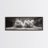 Ocean Splash, Powerful Wave Crash, Coastal Energy Wall Art, Framed Canvas Print, Modern Beach House Decor, Dynamic Living Room Art