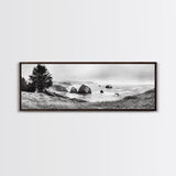 Rocky Coastline Mist, Ocean Cliffs, Foggy Seascape, Moody Decor, Canvas Print, Coastal Wall Art, Nature Photography, Living Room Decor