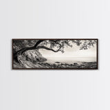 Tree By The Sea, Ocean Cliff, Black And White Nature, Framed Canvas Print, Coastal Wall Decor, Minimalist Art, Tranquil Bedroom Print