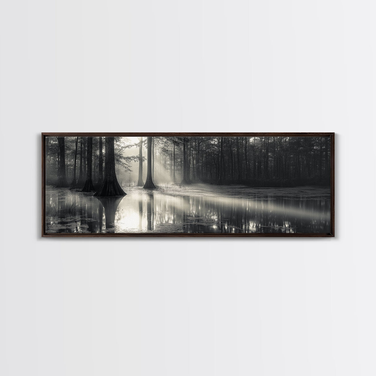 Cypress Swamp, Foggy Forest, Morning Light, Still Waters, Framed Canvas Print, Nature Wall Art, Autumn Decor, Moody Forest Photography