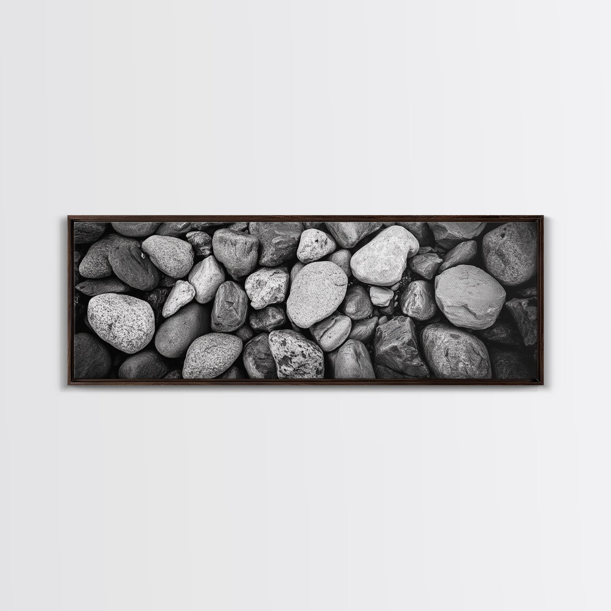 Zen Stones, Nature Texture, River Rock Closeup, Minimalist Photography, Framed Canvas Print, Spa Bathroom Wall Art, Modern Black White