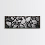 Zen Stones, Nature Texture, River Rock Closeup, Minimalist Photography, Framed Canvas Print, Spa Bathroom Wall Art, Modern Black White