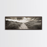 Sandy Dune Path, Grassy Trail, Seaside Journey, Beach Nature Scene, Framed Canvas Print, Minimalist Wall Art, Autumn Coastal Decor