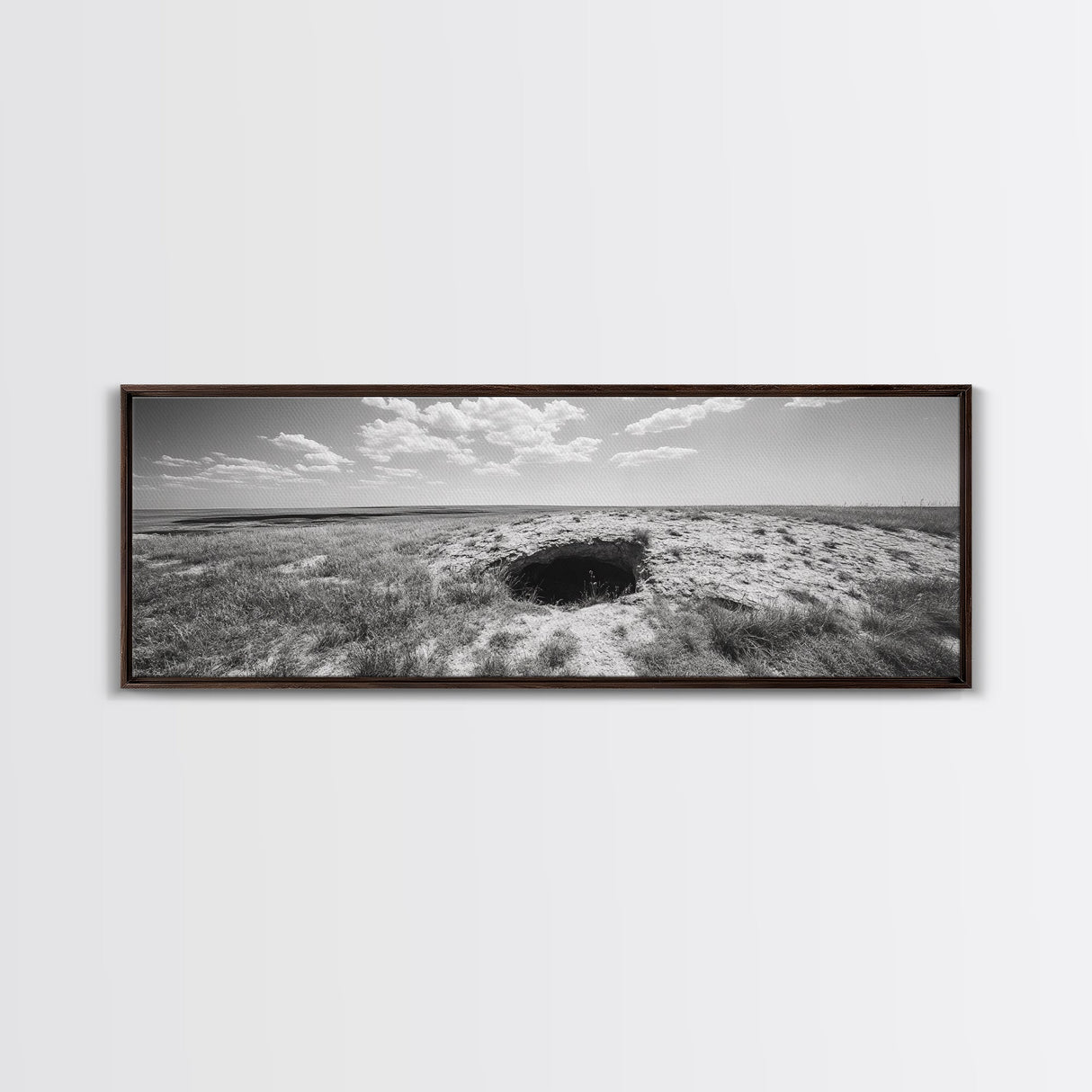 Prairie Cave, Windy Plains, Nature Escape, Canvas Print, Rustic Wall Art, Earthy Decor, Bedroom Accent, Black and White Landscape