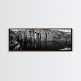 Quarry Wall, Rocky Cliff, Natural Reflection, Still Water, Framed Canvas Print, Industrial Wall Art, Man Cave Decor, Rustic Landscape Art