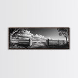 Wooden Fence, Open Field, Cloud Horizon, Framed Canvas Print, Country Landscape Photography, Entryway Wall Art, Farmhouse Autumn Decor