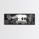 Sea Cave View, Ocean Reflections, Nature Escape, Framed Canvas Print, Beach House Wall Art, Zen Decor, Black and White Coastal Style