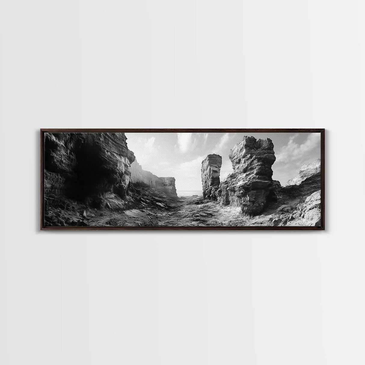 Coastal Rock Passage, Ocean Cliffside Art, Natural Texture Photography, Framed Canvas Print, Bathroom or Hallway Wall Art
