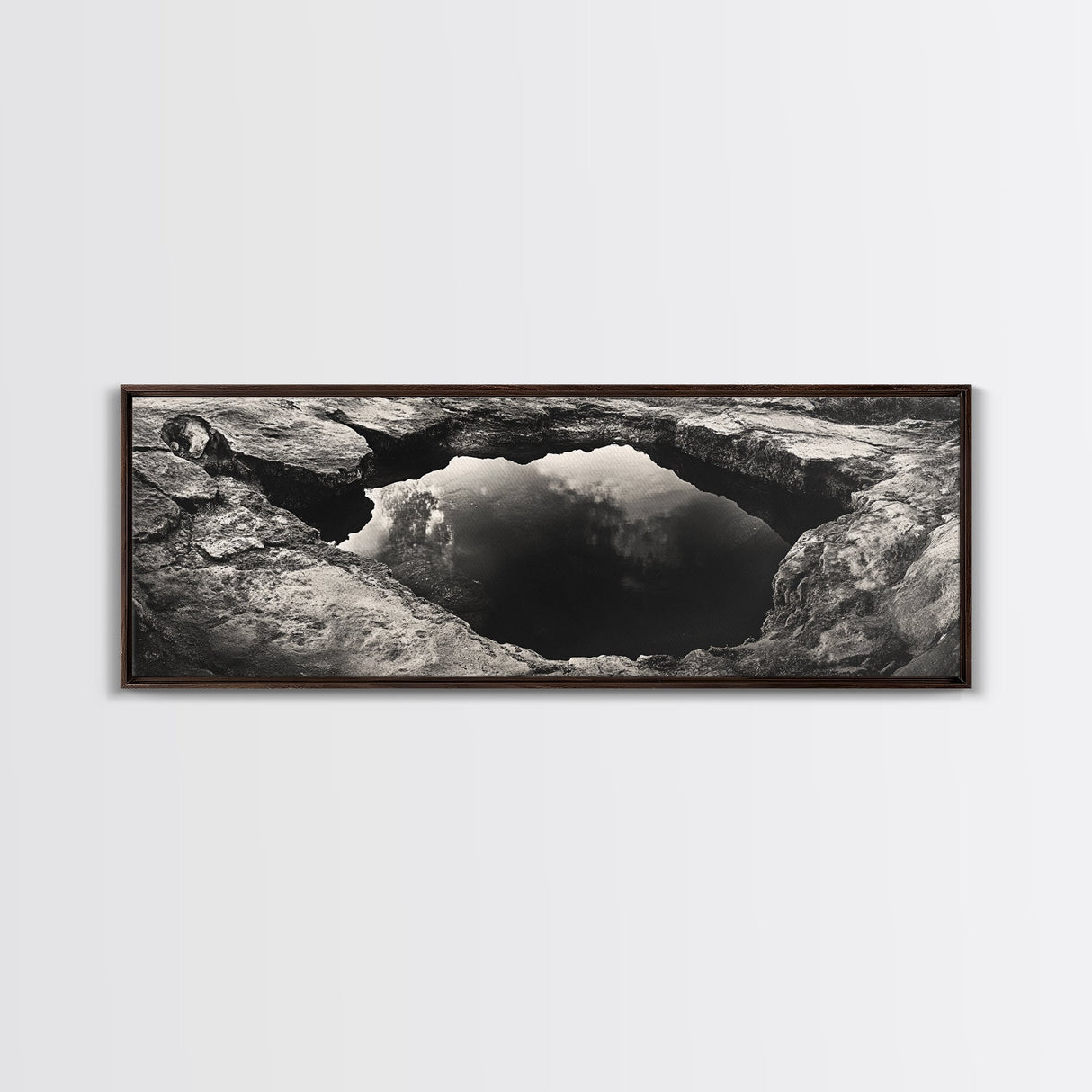 Natural Rock Pool, Moody Water Reflection, Rustic Earth Photography, Canvas Print, Zen Bathroom Wall Art, Minimalist Nature Decor