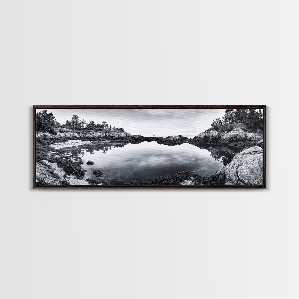 Coastal Reflections, Tide Pool, Rocky Shoreline, Framed Canvas Print, Seaside Nature Art, Minimalist Coastal Decor, Zen Bathroom Art