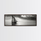Sailboat, Ocean Horizon, Dramatic Sky, Framed Canvas Print, Nautical Wall Art, Minimalist Office Decor, Ocean Lover Photography