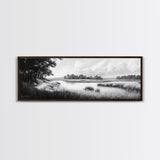 Marsh Scene, Grassy Shore, Tree Lined Path, Canvas Print, Nature Landscape Art, Rustic Cabin Decor, Peaceful Living Room Style