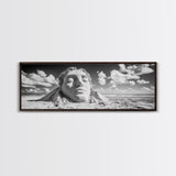 Sand Sculpture Head, Beach Goddess, Coastal Calm, Surreal Beauty, Framed Canvas Print, Modern Wall Art, Living Room Decor, Minimalist Art