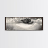 Remote Island Escape, Tranquil Shore, Ocean Oasis, Nature Seclusion, Framed Canvas Print, Coastal Wall Art, Bathroom Decor, Tropical Style