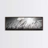 Windy Grass Field, Sunlit Sky, Nature Movement, Prairie Glow, Framed Canvas Print, Fall Wall Art, Living Room Decor, Boho Rustic Aesthetic