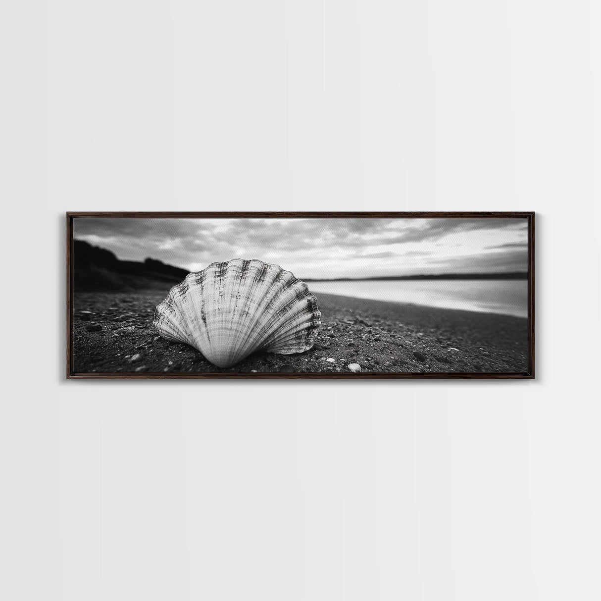 Shell on Shore, Monochrome Coastal, Canvas Print, Boho Wall Art, Bathroom Wall Decor, Natural Beach Aesthetic, Ocean Inspired Art