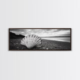 Shell on Shore, Monochrome Coastal, Canvas Print, Boho Wall Art, Bathroom Wall Decor, Natural Beach Aesthetic, Ocean Inspired Art