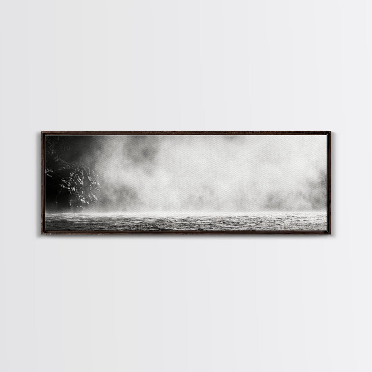 Waterfall Mist Scene, Nature Wall Decor, Canvas Print, Modern Minimalist Art, Neutral Tones, Living Room Wall Art, Black White Landscape