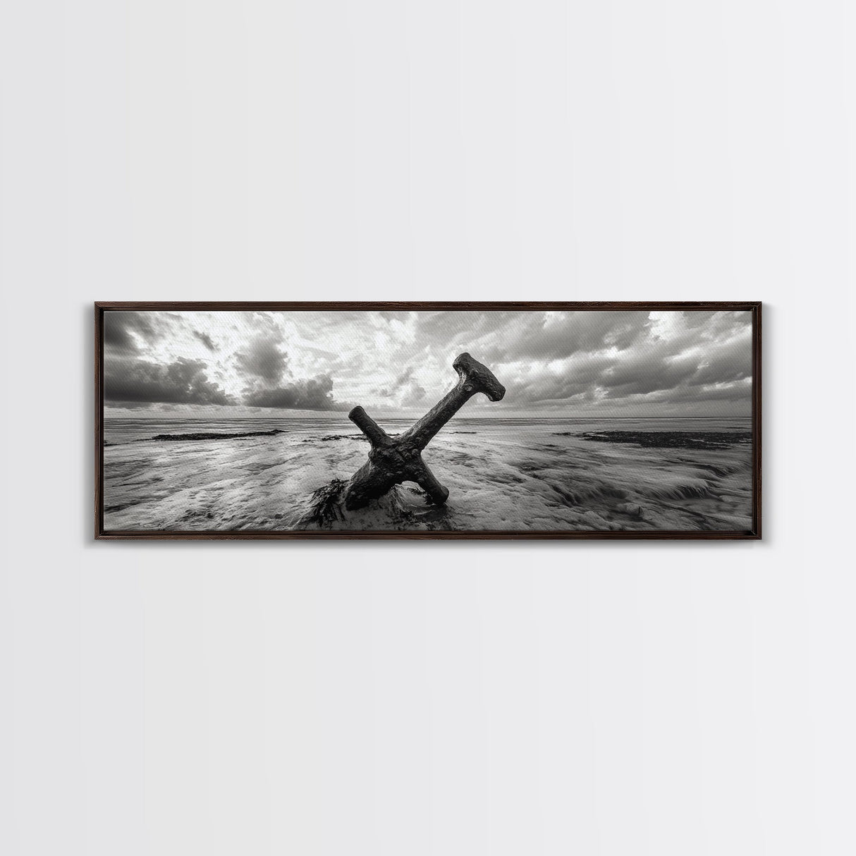 Seaside Iron Anchor, Rustic Beach Print, Nautical Ocean Art, Framed Canvas Print, Moody Wall Decor, Coastal Living Room Art