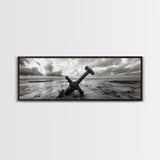 Seaside Iron Anchor, Rustic Beach Print, Nautical Ocean Art, Framed Canvas Print, Moody Wall Decor, Coastal Living Room Art