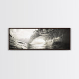 Ocean Barrel Wave, Surf Photography, Coastal Decor, Sepia Framed Canvas Print, Modern Beach House Bathroom or Living Room Wall Art