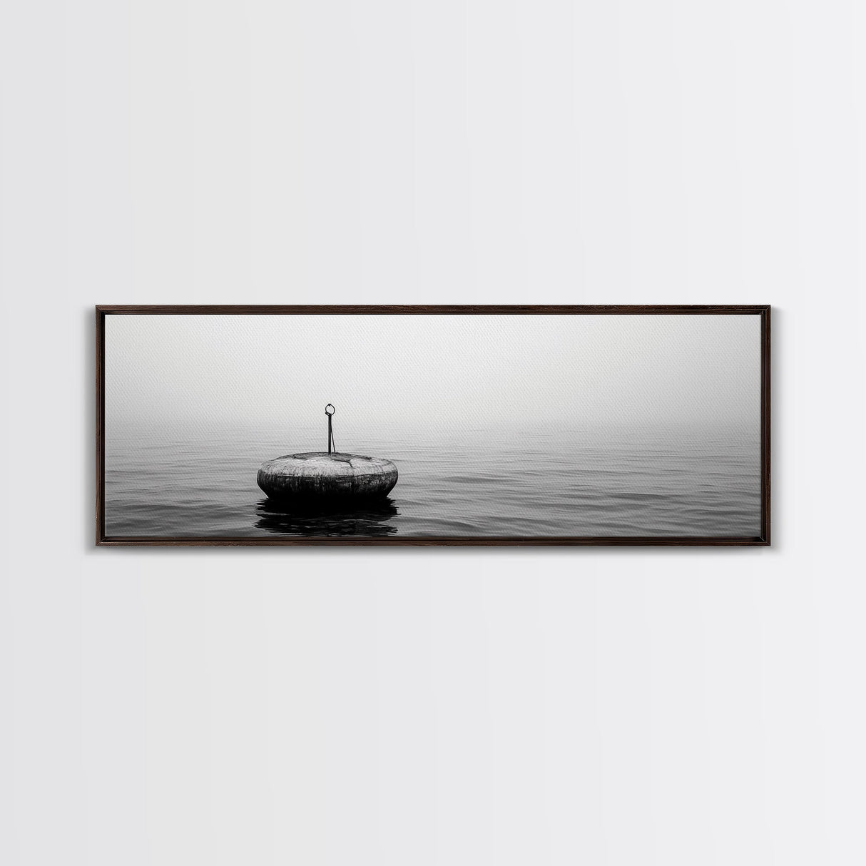 Solitary Sea Buoy, Calm Ocean View, Black White Minimalist, Nautical Canvas Print, Peaceful Coastal Wall Art, Bedroom Decor