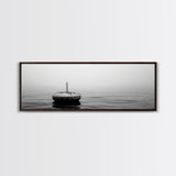 Solitary Sea Buoy, Calm Ocean View, Black White Minimalist, Nautical Canvas Print, Peaceful Coastal Wall Art, Bedroom Decor
