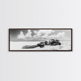 Scuba Gear, Deserted Beach, Ocean Explorer, Framed Canvas Print, minimalist beach decor, scuba diver gift, ocean wall art, travel lover art