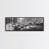 River Stream, Snow Forest, Winter Tranquility, Canvas Print, cozy cabin art, hygge home decor, Christmas wall art, woodland minimalist art