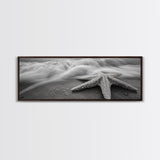 Starfish Closeup, Ocean Wave Motion, Coastal Macro Scene, Framed Canvas Print, minimalist beach decor, bathroom wall art, nautical vibe