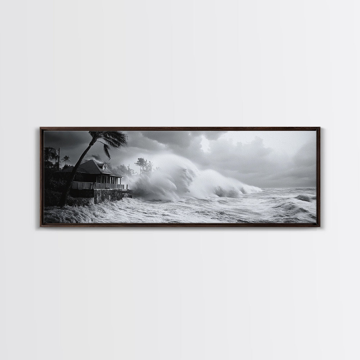 Stormy Waves, Ocean Fury, Tropical Housefront, Canvas Print, dramatic coastal decor, fall storm wall art, modern living room statement
