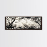 Enchanted Forest, Sunlight Rays, Dreamy Woodland, Framed Canvas Print, boho nature decor, spiritual wall art, bedroom forest scene