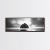 Seaside Rock Monolith, Ocean Landscape, Dramatic Sky Photography, Framed Canvas Print, Moody Wall Art, Minimalist Home Decor