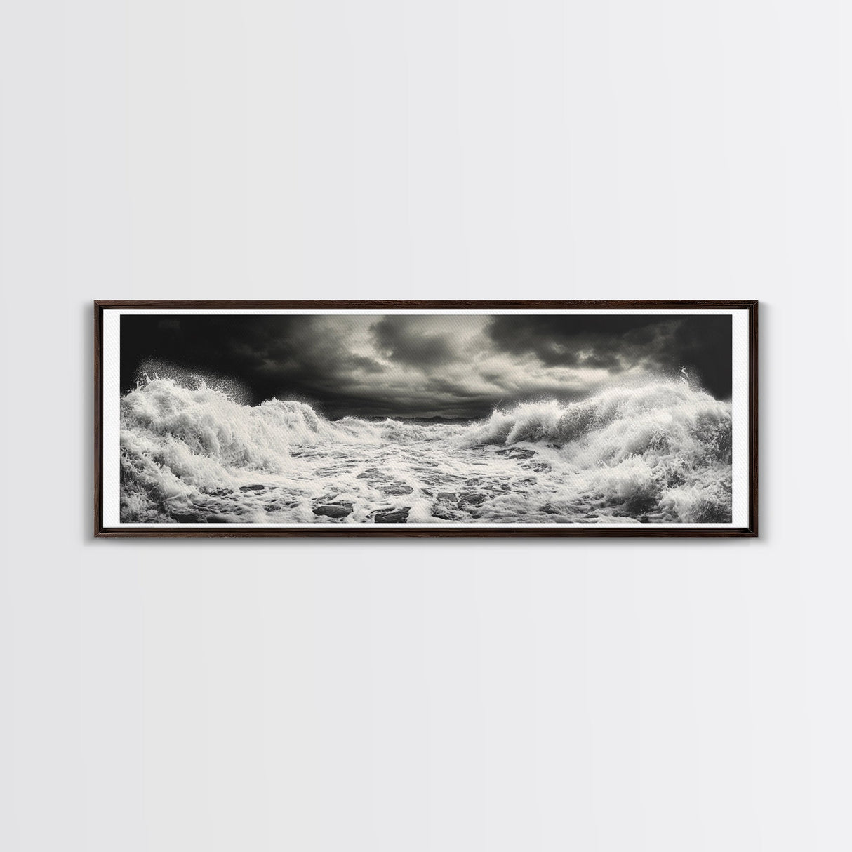 Storm Waves, Moody Sea, Ocean Power, Canvas Print, dramatic bathroom wall art, black and white seascape, coastal energy room decor
