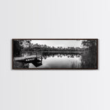Still Lake Dock, Nature Reflections, Tranquil Scene, Canvas Print, Rustic Landscape Photography, Farmhouse Wall Art, Entryway Decor