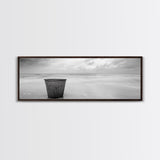 Seaside Metal Pail, Coastal Minimalism, Black White Art, Modern Bathroom Art, Framed Canvas Print, Tranquil Ocean Wall Decor