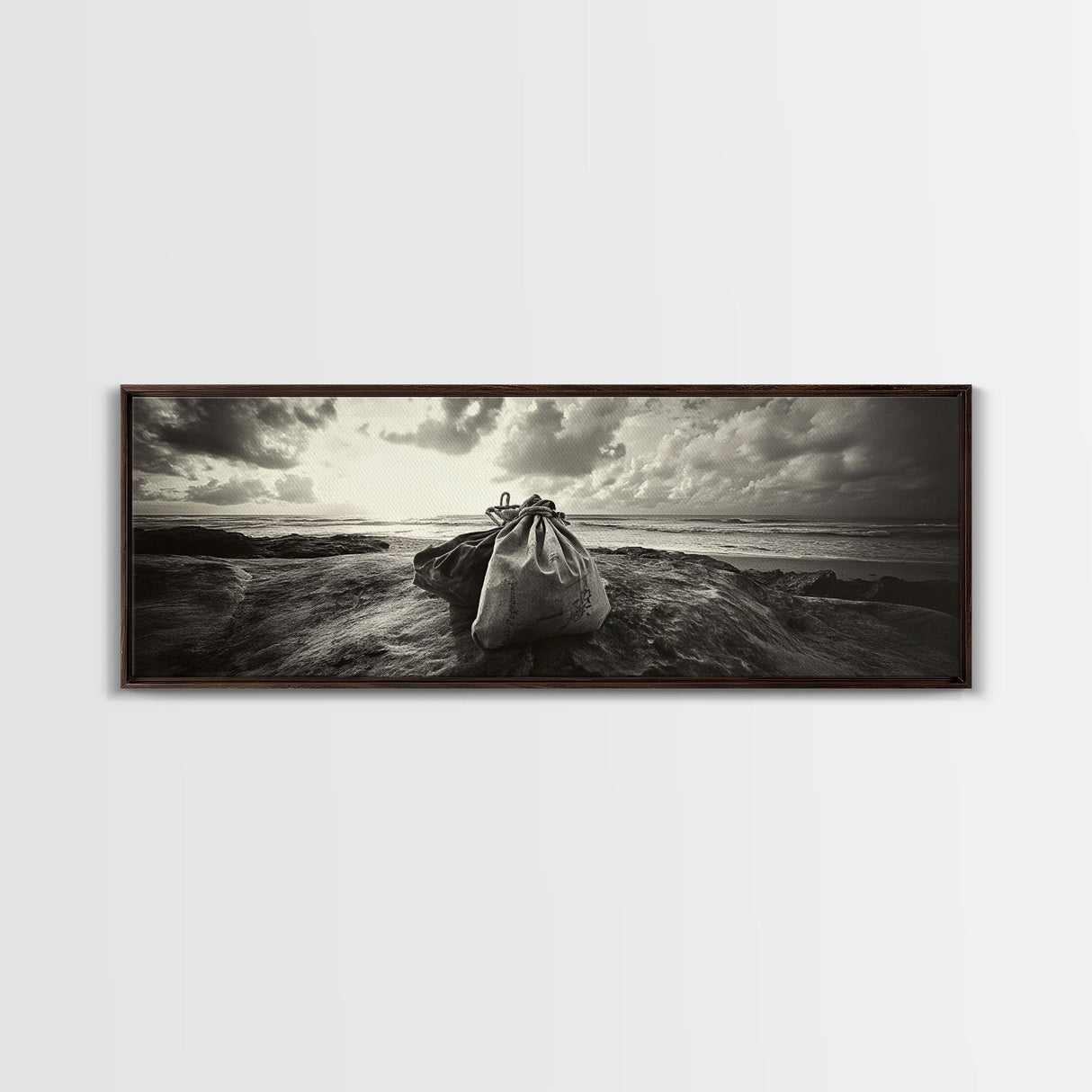 Seaside Canvas Bags, Coastal Travel Vibes, Rustic Ocean Decor, Neutral Wall Art, Framed Canvas Print, Bedroom Beach Art