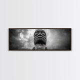 Tribal Totem Head, Cultural Wall Art, Primitive Sculpture Print, Monochrome Decor, Canvas Print, Office or Study Accent