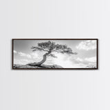 Lone Curved Tree, Zen Nature Print, Minimalist Landscape, Calming Decor, Framed Canvas Print, Bedroom Wall Statement
