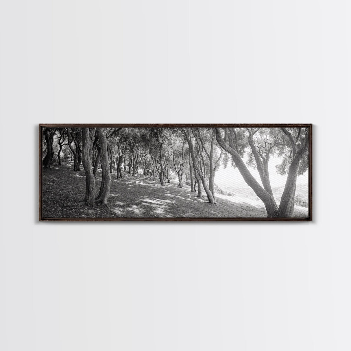 Forest Path, Tree Tunnel, Light Shadows, Woodland Magic, Framed Canvas Print, Nature Lover Gift, Entryway Wall Art, Modern Rustic Style