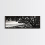 Ocean Trees, Shoreline Light, Majestic Forest, Beach Scene, Framed Canvas Print, Boho Wall Decor, Bedroom Art, Zen Coastal Artwork