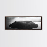 Island Volcano, Crater View, Aerial Landscape, Coastal Photography, Canvas Print, Nature Wall Decor, Bedroom Art, Monochrome Landscape