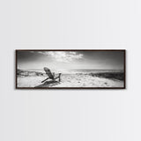Coastal Chair, Black White, Seaside Decor, Beach Life, Framed Canvas Print, Coastal wall art, minimalist art, neutral tones, coastal room