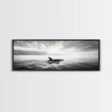 Ocean Sunset Orca, Tranquil Whale Scene, Marine Wildlife, Canvas Print, Minimalist Bathroom Decor, Coastal Bedroom Wall Art