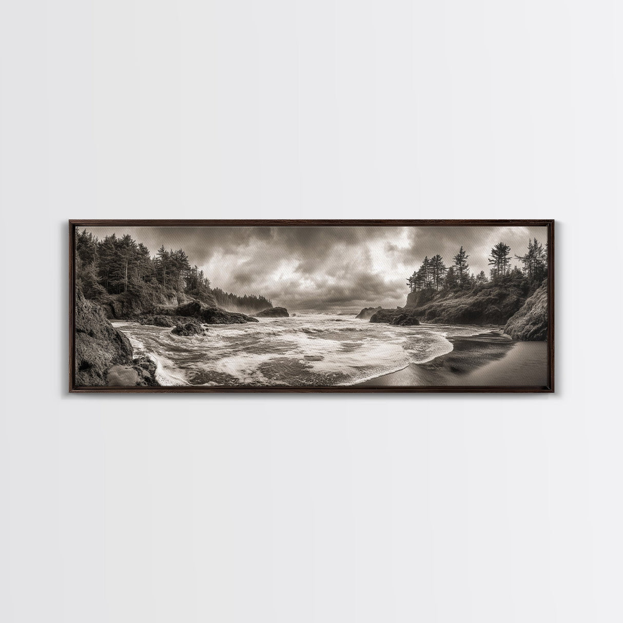 Wild Coastline, Rugged Waves, Stormy Shore, Nature Photography, Framed Canvas Print, Fall Living Room Wall Art, Rustic Coastal Decor