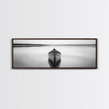 Still Canoe, Lake Mirror, Serene Water, Monochrome Boat, Framed Canvas Print, minimalist wall art, peaceful bedroom decor, boho lake style