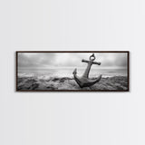 Anchor Shore, Ocean Symbol, Coastal Rust, Nautical Fog, Framed Canvas Print, Bathroom Decor, Marine Wall Art, Minimalist Nautical Style