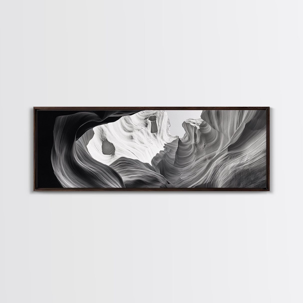 Desert Canyon Swirl, Abstract Rock Layers, Light and Shadow, Framed Canvas Print, Minimalist Living Room Art, Earth Tone Decor