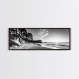 Forest Edge Beach, Coastal Sandscape, Sunset Sky, Canvas Print, Black and White Landscape, Coastal Living Room Art, Natural Vibes